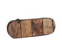 JKSEEPYN Wood Grain 1 Printed Hard Shell Leather Pencil Case & Makeup Bag, Stylish Organizer for School, Office, and Travel