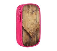 JKSEEPYN Wood Heart Printed Double-Layer Pencil Case, Pink Large Capacity Cute Pen Pencil Pouch for School, Office, Travel, or Makeup Organizer