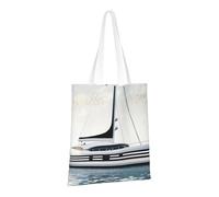 JKSEEPYN Words Stripes Yacht Printed Reusable Canvas Tote Bag Shopping Bags Washable Shoulder Grocery Tote Bags Daily Utility bag
