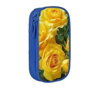 JKSEEPYN Yellow Roses Printed Double-Layer Pencil Case, Blue Large Capacity Cute Pen Pencil Pouch for School, Office, Travel, or Makeup Organizer