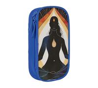 JKSEEPYN Yoga Meditation Printed Double-Layer Pencil Case, Blue Large Capacity Cute Pen Pencil Pouch for School, Office, Travel, or Makeup Organizer