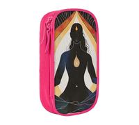 JKSEEPYN Yoga Meditation Printed Double-Layer Pencil Case, Pink Large Capacity Cute Pen Pencil Pouch for School, Office, Travel, or Makeup Organizer