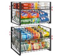 JKsmart 2-Tier Stackable Can Rack Organizer for Pantry, Adjustable Dispenser Holds Up to 62 Cans, Storage Holder for Various Ounces of Canned Food Soda Drinks, Black, 2 Pack (Patent Pending)