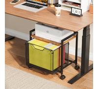 JKsmart Printer Stand with Sliding Drawer, Under Desk File Cabinet with Caster Wheels,Rolling File Cart, 2 Tier Industrial Storage Shelf, Sofa Side Table Organizer for Home, Office, Brown