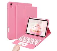JKSML Case for iPad 10th/11th (A16) Gen with 7 Colors Backlight Touchpad Keyboard and Pencil Holder, Detachable Wireless Bluetooth Trackpad Keyboard, Rose Pink