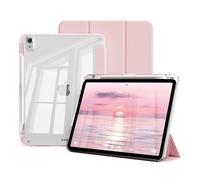 JKSML Case for iPad Air 11 inch M4/M3/M2(2026/2025/2024), iPad Air 5th/4th Generation (2022/2020) 10.9 inch with Pencil Holder, Transparent Back Protective Tablet Cover, Auto Wake/Sleep (Pink)