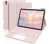 JKSML for iPad 11/10th Gen Case with Keyboard, 7 Color Backlight Wireless Detachable Bluetooth Cover with Multi-Touch Trackpad, Flip Stand Case Thin with Built-in Right Side Pencil Holder, Baby Pink