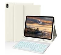 JKSML for iPad 11/10th Generation Case with Keyboard 11-inch A16 2025 10th Gen 10.9 Inch 2022 Wireless Detachable Folio Backlit Keyboard Cover Thin & Light with Pencil Holder (Cream White)