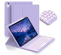 JKSML for iPad (A16) 11th/10th Gen case with Keyboard, Round-caps, 7 Color Backlit, Detachable Wireless Keyboard, Stand Folio Cover with Side Pen Holder for iPad 10.9" (2022)/ 11" (2025) - Purple