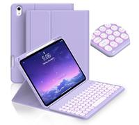 JKSML for iPad Air 11" M3/M2 (2025/2024) case with Keyboard, Round Key, 7 Color Backlit, Detachable Wireless Keyboard, Stand Folio Cover with Side Pen Holder for 10.9" iPad Air 4th/5th Gen (Purple)