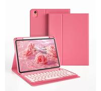 JKSML Keyboard Case for iPad A16 11th Generation 2025/10th Generation 2022(11/10.9 inch), 7 Colors Backlit Detachable Keyboard Cover with Pencil Holder for iPad 11/10 Gen, UK Layout (Hot Pink)