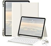 JKSML Keyboard Case for iPad A16 11th Generation 2025/10th Generation 2022(11/10.9 inch) with Pencil Holder, Magnetic Detachable Wireless Bluetooth Keyboard,Soft TPU Back Shell Cover (White Creme)