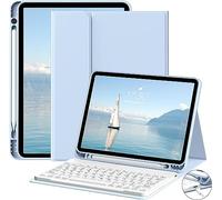 JKSML Keyboard Case for iPad A16 11th Generation 2025/10th Generation 2022 (11/10.9 inch) with Pencil Holder, Magnetic Detachable Wireless Bluetooth Keyboard,Soft TPU Back Shell Cover (Sky Blue)