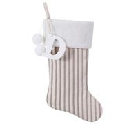 JKSVE 19.5 Inch Vintage Cream Vertical Stripe Christmas Stocking w/Poms, Personalized Wooden Initial Monogram Christmas Stocking, Christmas Party Family Decor