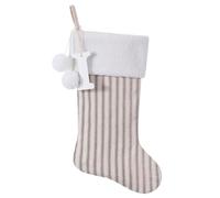JKSVE 19.5 Inch Vintage Cream Vertical Stripe Christmas Stocking w/Poms, Personalized Wooden Initial Monogram Christmas Stocking, Christmas Party Family Decor