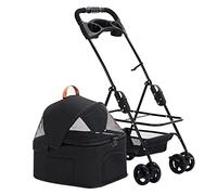 JKSVTF Cat Dog Pet Stroller with Detachable Cup Holder Lightweight Dog Pram Pushchair Dog Strollers for Small Medium Dogs Breathable Zipperless Entry Cat (Black)