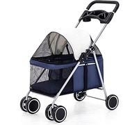 JKSVTF Dog Stroller 4 Wheels Pet Stroller for Small & Medium Dogs and CatsCup Holder Storage Ventilation Easy Fold Travel (Blue)