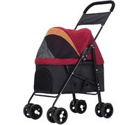 JKSVTF Dog Stroller Pet Stroller Dogs Out Stroller Foldable Small Medium-Sized Dog and Cat Travel Camping Lightweight Pet Stroller (Red)