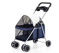 JKSVTF Dog Strollers for Small Medium Dogs Pet Stroller Cat Dog Pram with Detachable Cup Holder Lightweight Pet Pushchair Breathable Zipper Entry Cat (Blue)