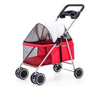JKSVTF Dog Strollers for Small Medium Dogs Pet Stroller Cat Dog Pram with Detachable Cup Holder Lightweight Pet Pushchair Breathable Zipper Entry Cat (Red)