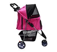 JKSVTF Dog Strollers for Small Medium Dogs Pet Travel Folding Carrier Dog Pram Stroller 5in Front Wheel 7in Rear Wheel Cat Stroller with Cup Holder Enlarge Net (Pink)
