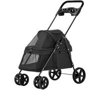 JKSVTF Pet Stroller Dog Stroller 3 in 1 Cat Dogs Strolling Cart 4 Wheels Travel Foldable Aluminum Alloy Frame Carriage (Black 1)