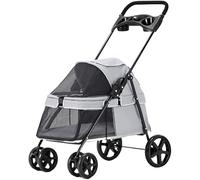 JKSVTF Pet Stroller Dog Stroller 3 in 1 Cat Dogs Strolling Cart 4 Wheels Travel Foldable Aluminum Alloy Frame Carriage (Grey)