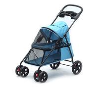 JKSVTF Pet Travel Stroller Foldable Four-Wheeled Dog Cat Pushchair//Trolley W Locking Zippers Portable Dog Carrier Transporter (Lake Blue)