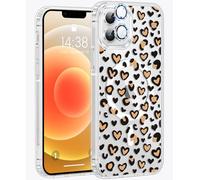 Jkvare for iPhone 12/12 Pro Case, Crystal Clear Aesthetic Pattern Wireless Magnetic Protective Phone Cover for Women Girls - Leopard Hearts