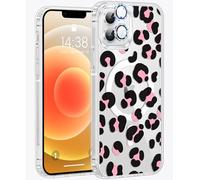 Jkvare for iPhone 12/12 Pro Case, Crystal Clear Aesthetic Pattern Wireless Magnetic Protective Phone Cover for Women Girls - Pink Leopard