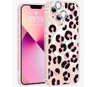 Jkvare for iPhone 13 Case, Crystal Clear Aesthetic Pattern Wireless Magnetic Protective Phone Cover for Women Girls - Pink Leopard