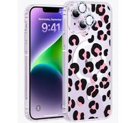 Jkvare for iPhone 14 Case, Crystal Clear Aesthetic Pattern Wireless Magnetic Protective Phone Cover for Women Girls - Pink Leopard