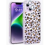 Jkvare for iPhone 14 Case, Crystal Clear Aesthetic Pattern Wireless Magnetic Protective Phone Cover for Women Girls - Leopard Hearts