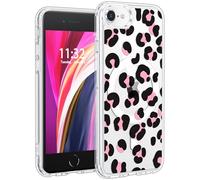 Jkvare for iPhone SE/8/7 Case, Crystal Clear Aesthetic Pattern Wireless Magnetic Protective Phone Cover for Women Girls - Pink Leopard