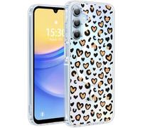 Jkvare for Samsung Galaxy A15 Case, Crystal Clear Aesthetic Pattern Wireless Magnetic Protective Phone Cover for Women Girls - Leopard Hearts