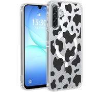 Jkvare for Samsung Galaxy A17 Case, Crystal Clear Aesthetic Pattern Wireless Magnetic Protective Phone Cover for Women Girls - Cow Print