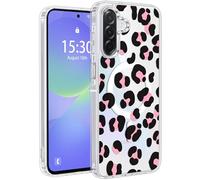 Jkvare for Samsung Galaxy A36 Case, Crystal Clear Aesthetic Pattern Wireless Magnetic Protective Phone Cover for Women Girls - Pink Leopard