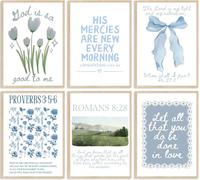 JKWQFBOYAN 6pcs Children'S Bible Verse Canvas Wall Art Christian Education Posters Prints Paintings Inspirational Quote Pictures Wall Decor for Boys Unframed (Blue wall art, 8x10inch)