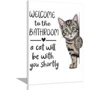 JKWQFBOYAN Funny Cat Bathroom Wall Art,Welcome To The Bathroom A Cat Will Be With You Shortly Paintings Posters,Black and White Funny Animal Canvas Pictures Prints Wall Decor 30x40cm unframed
