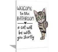 JKWQFBOYAN Funny Cat Bathroom Wall Art,Welcome To The Bathroom A Cat Will Be With You Shortly Paintings Posters Animal Canvas Pictures Prints Wall Decor 30x40cm (barthroom wall art, 30x40cm, Framed)