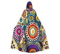 JKXUN Ethnic Circles Floral Unisex Cosplay Costume Halloween Hooded Cape Cloak for Party Dress Up Full-Length Uniform Robe