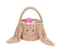 JKXUNF Plush Easter Bunny Basket Bags for Kids, Rabbit Bucket Tote with Long Fluffy Ears, Cute Egg Hunts Party Storage Candy Gifts Carry Bucket Decorations (Brown)