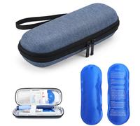 JKYVAA Insulin Pen Case Portable Insulin Cooler Travel Case with 2 Ice Pack Hard Epipen Carry Case Small Diabetic Cool Bag Pouch Insulated Medical Bag Blue for Epi Pen Needles Insulin Syringes