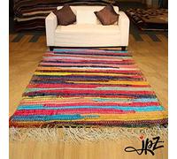JKZ Fair Trade Multi Colored 100% Cotton Hand Made Recycle Indian Chindi Runner Rag Rug Area Floor Rug Size 60x90