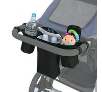 JL Childress Cups 'N Cool Deluxe Stroller Console (Black) | Buggy organiser with cup holder, insulated bottle compartment and storage pockets; straps to any stroller handlebar