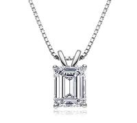 JL LITTLE FOREST Solitaire Pendant for Women Emerald Square Princess Marquise Trillion Cut Cubic Zirconia Diamond Necklaces 18K White Gold Plated 925 Sterling Silver Ideal Gift, Sterling Silver, Cubic