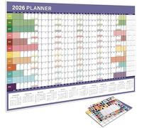 JL&MI 2026 Yearly Wall Calendar, Large 30x20 Inch Foldable Planner with UK Holiday Marks, Thick Paper Design & Gift Envelope for Home Office School Organisation - Portable, Stickers (Purple)