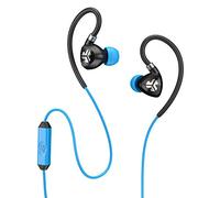 JLAB Audio Fit2 Sport Earbuds, Sweatproof, Water Resistant With In Wire Customizable Earhooks Black/Blue