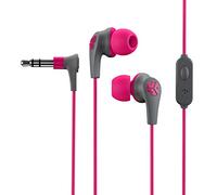 JLab Audio JBuds Pro Signature Wired Earbuds with Microphone and Track Controls, Titanium 10mm Drivers with Custom Fit Gel Tips and Cush Fins, Pink