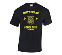 JLB Print Amity Police Classic Horror Movie Inspired Premium Quality Regular Fit T-Shirt Top for Men and Teens (Black/Large)